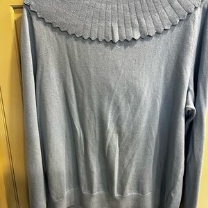 Boden cotton/wool blend cardigan with pilgrim collar.  Cornflower blue